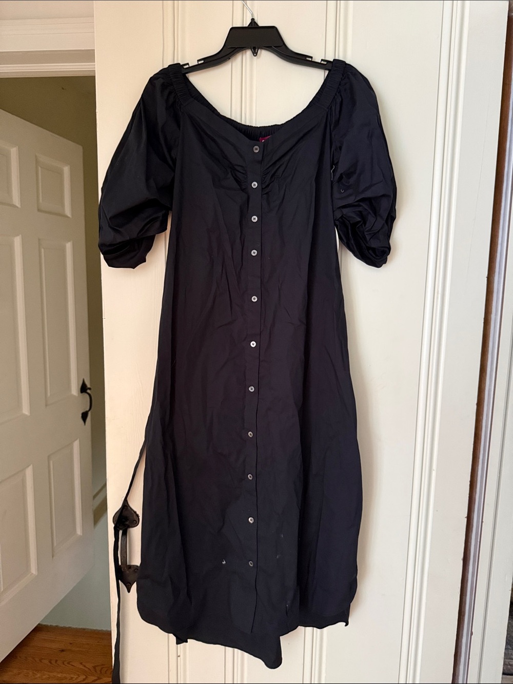 Staud NWT Black Puff Sleeve Button-Down Dress